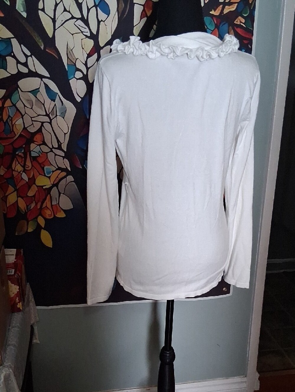 Tribal White Long Sleeve Ruffle-Trim Top - Picture 8 of 11